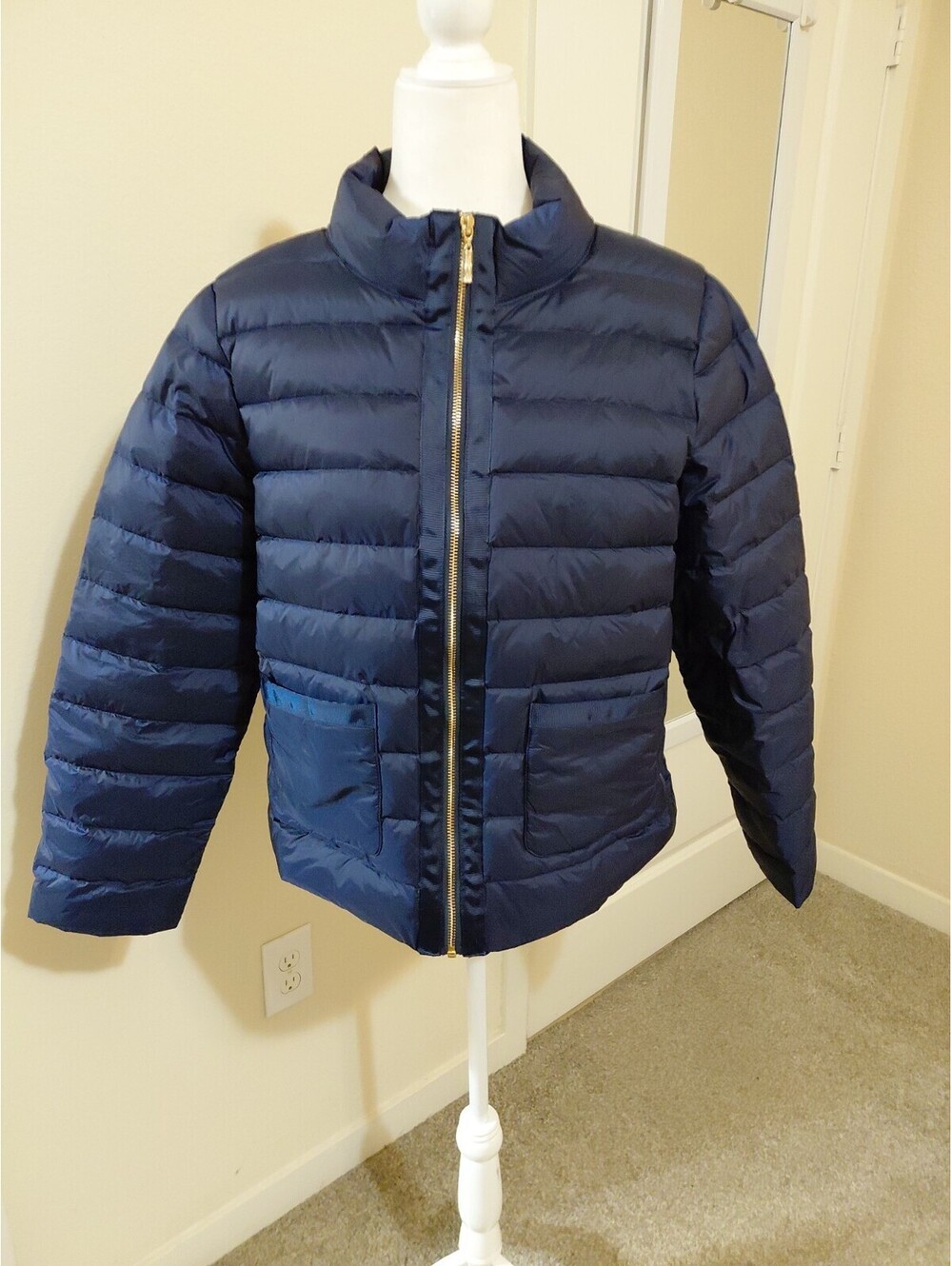 J. McLaughlin Meara Puffer Jacket Cropped Goose Down Navy Preppy XL NWOT #697